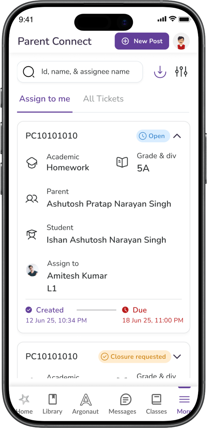 View assigned tickets in Parent Connect – Lumos Learn Support Hub