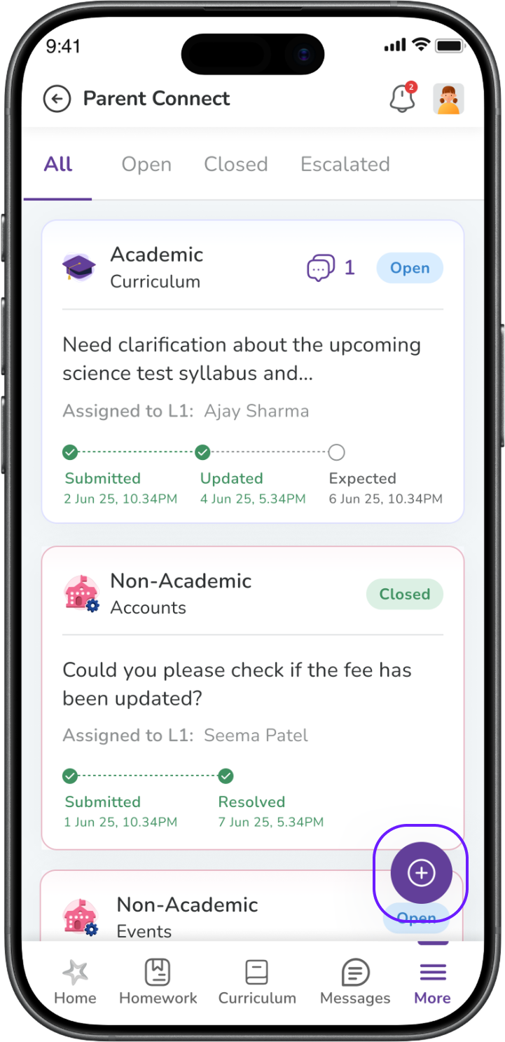 Create a new query or ticket in Parent Connect - Lumos Learn Support Hub